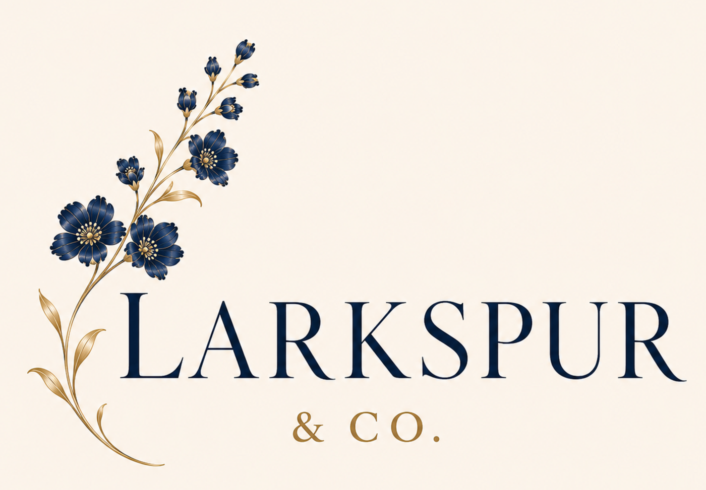 Larkspur & Co. navy and gold botanical logo